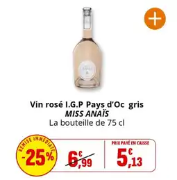 Coccimarket Vin rosé i.g.p pays d'oc gris miss anaïs offre