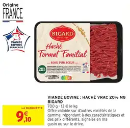 Intermarché Hyper Viande bovine haché vrac 20% mg bigard offre