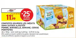 Intermarché Hyper Compotes gourdes les inédits sans sucres ajoutés pomme mirabelle banane cerise pom'potes offre
