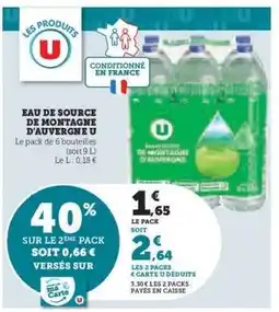 Super U Eau de Source de Montagne d'Auvergne U offre