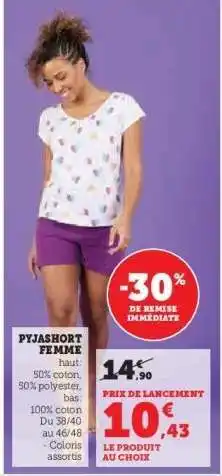Super U Pyjashort Femme offre