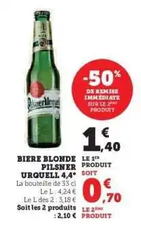Super U BIERE BLONDE PILSNER URQUELL 4,4° offre