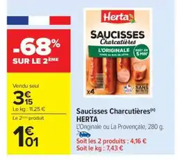 Carrefour Saucisses Charcutières HERTA offre