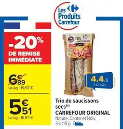 Carrefour Trio de saucissons secs offre