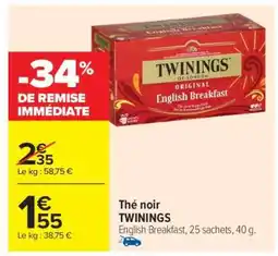 Carrefour Thé noir TWININGS offre