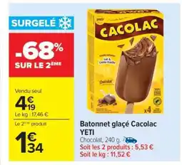 Carrefour Batonnets glacés Cacolac YETI offre