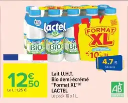Carrefour Lait U.H.T. Bio demi-écrémé Format XL offre