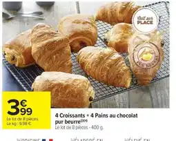 Carrefour Market 4 Croissants + 4 Pains au chocolat pur beurre offre