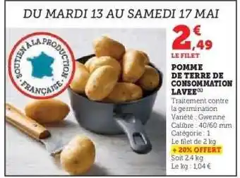 Hyper U Pomme de Terre de Consommation Lavée offre