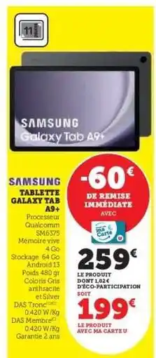 Hyper U Samsung Tablette Galaxy Tab A9 offre