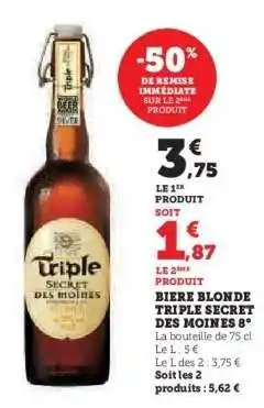 Hyper U Biere Blonde Triple Secret Des Moines 8° offre