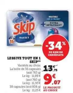 Hyper U LESSIVE TOUT EN 1 SKIP offre