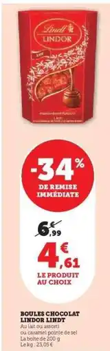 Hyper U BOULES CHOCOLAT LINDOR LINDT offre