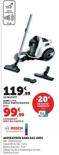 Hyper U ASPIRATEUR SANS SAC GS05 offre