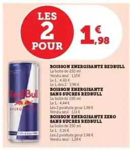Hyper U BOISSON ENERGISANTE REDBULL offre