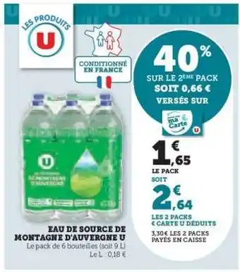 Hyper U Eau de Source de Montagne d'Auvergne U offre
