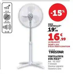 Hyper U Tristar Ventilateur sur pied offre