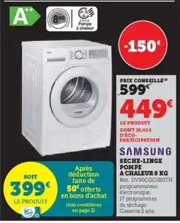 Hyper U SAMSUNG SECHE-LINGE POMPE A CHALEUR 8 KG offre