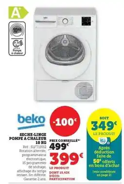 Hyper U BEKO Sèche-linge Pompe à Chaleur 10 kg offre