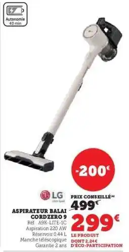 Hyper U Aspirateur Balai Cordzero 9 offre