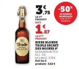 Super U Biere Blonde Triple Secret Des Moines 8° offre