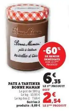 Super U Pâte à tartiner Bonne Maman offre