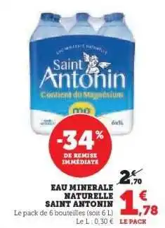 Super U Eau Minérale Naturelle Saint Antonin offre