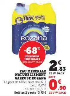 Super U Eau Minérale Naturellement Gazeuse Rozana offre