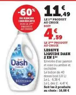 Super U Lessive liquide Dash 2 en 1 offre
