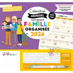 Carrefour Calendrier mensuel compact famille organisée 2026 offre