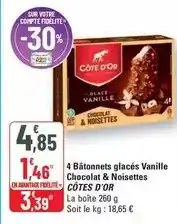 G20 Côte d'or - 4 bâtonnets glacés vanille chocolat & noisettes offre