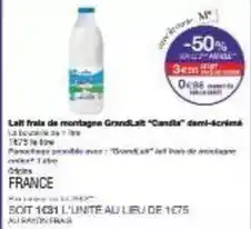 Monoprix Lait frais de montagna grandlait offre