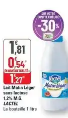 G20 Lactel - lait matin léger sans lactose 1,2% m.g offre