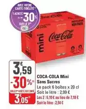 G20 Coca cola - mini sans sucres offre