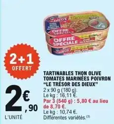 E.Leclerc Le trèsor des dieux - tartinables thon olive tomates marinées poivron offre