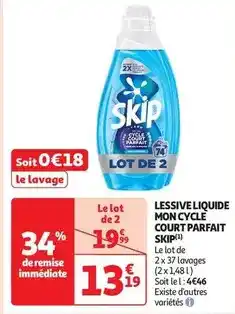 Auchan Supermarché Skip - lessive liquide mon cycle court parfait offre