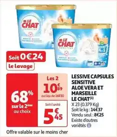 Auchan Supermarché La queue du chat - lessive capsules sensitive aloe vera et marseille offre