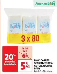 Auchan Supermarché Auchan - maxi carrés sensitive 100% coton offre