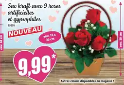 Norma Sac kraft avec 9 roses artificielles et gypsophiles offre