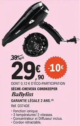 E.Leclerc BABYBLISS Sèche-cheveux cordkeeper offre
