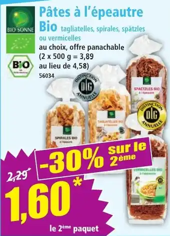 Norma BIO SONNE Pâtes à l'épeautre bio offre