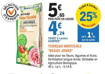 E.Leclerc Jardi Terreau horticole beaux jours offre