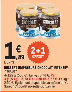 E.Leclerc "MALO" Dessert emprésuré chocolat intense offre