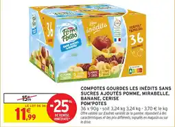 Intermarché Express Compotes gourdes les inédits sans sucres ajoutés pomme mirabelle banane cerise pom'potes offre