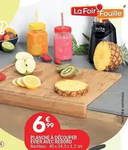 La Foir'Fouille Planche à découper evier avec rebord bambou - 45 x 34,5 x 1,2 cm offre
