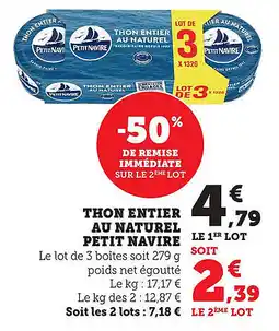 Maximarché Thon entier au naturel petit navire offre