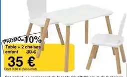 KREABEL Table + 2 chaises enfant offre