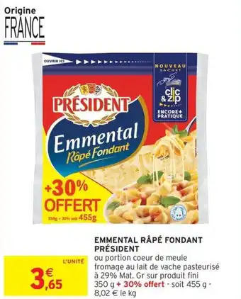 Intermarché Contact PRÉSIDENT Emmental râpé fondant offre