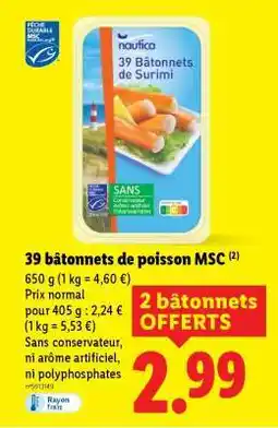 Lidl 39 bâtonnets de poisson MSC offre