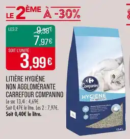 Match Carrefour Companino Litière hygiène non agglomérante offre